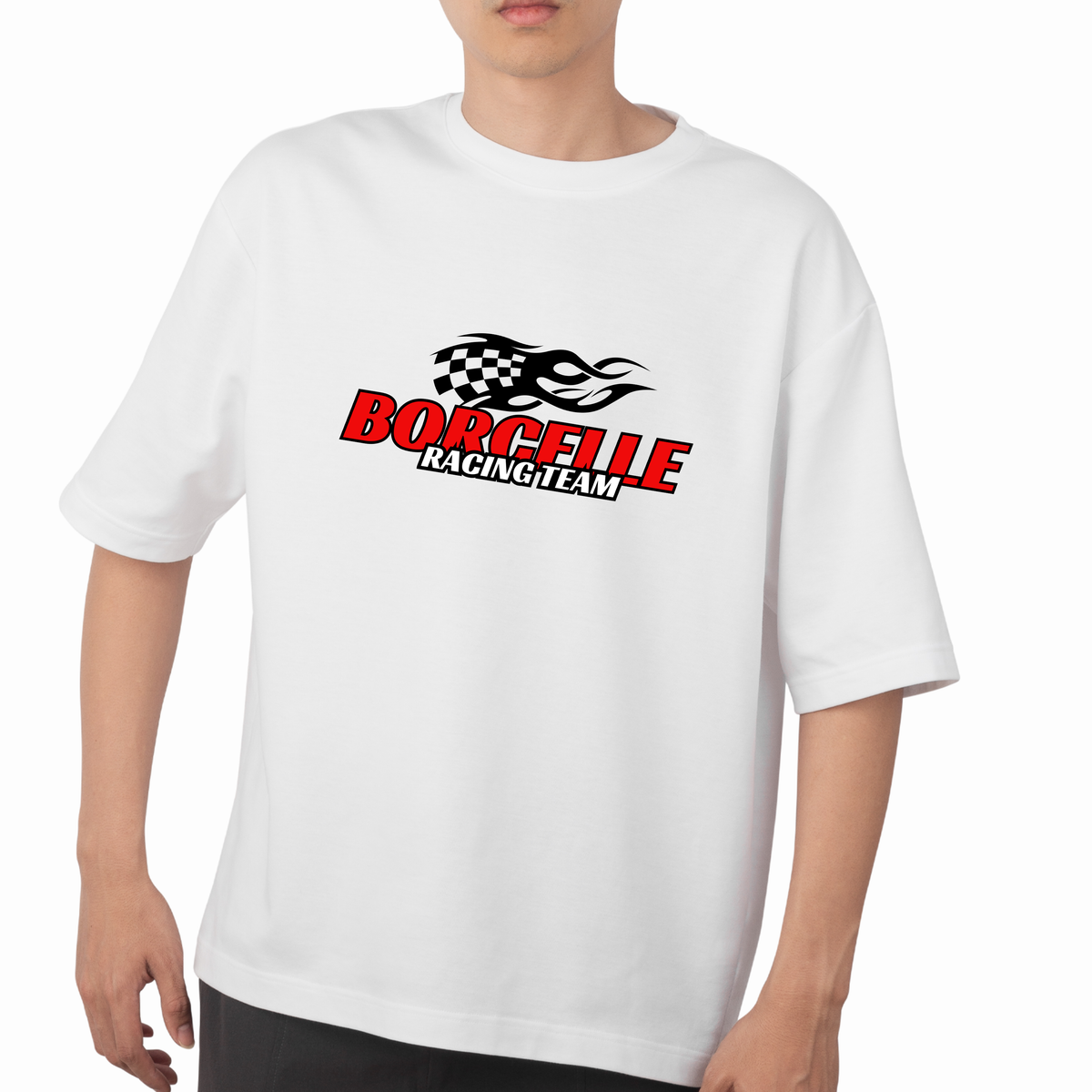 Oversized Car Racing Logo Print T-Shirt