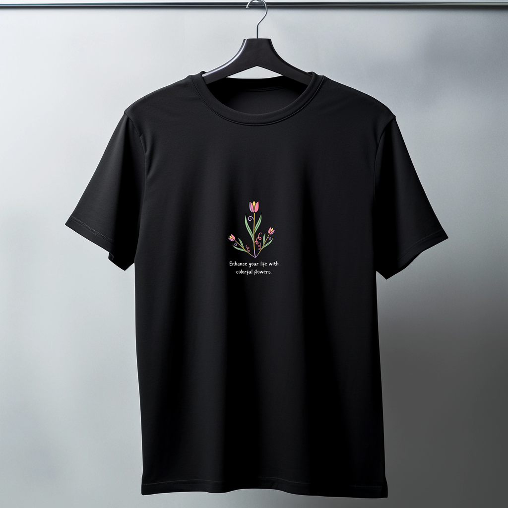 Floral Printed Standard Black T-Shirt