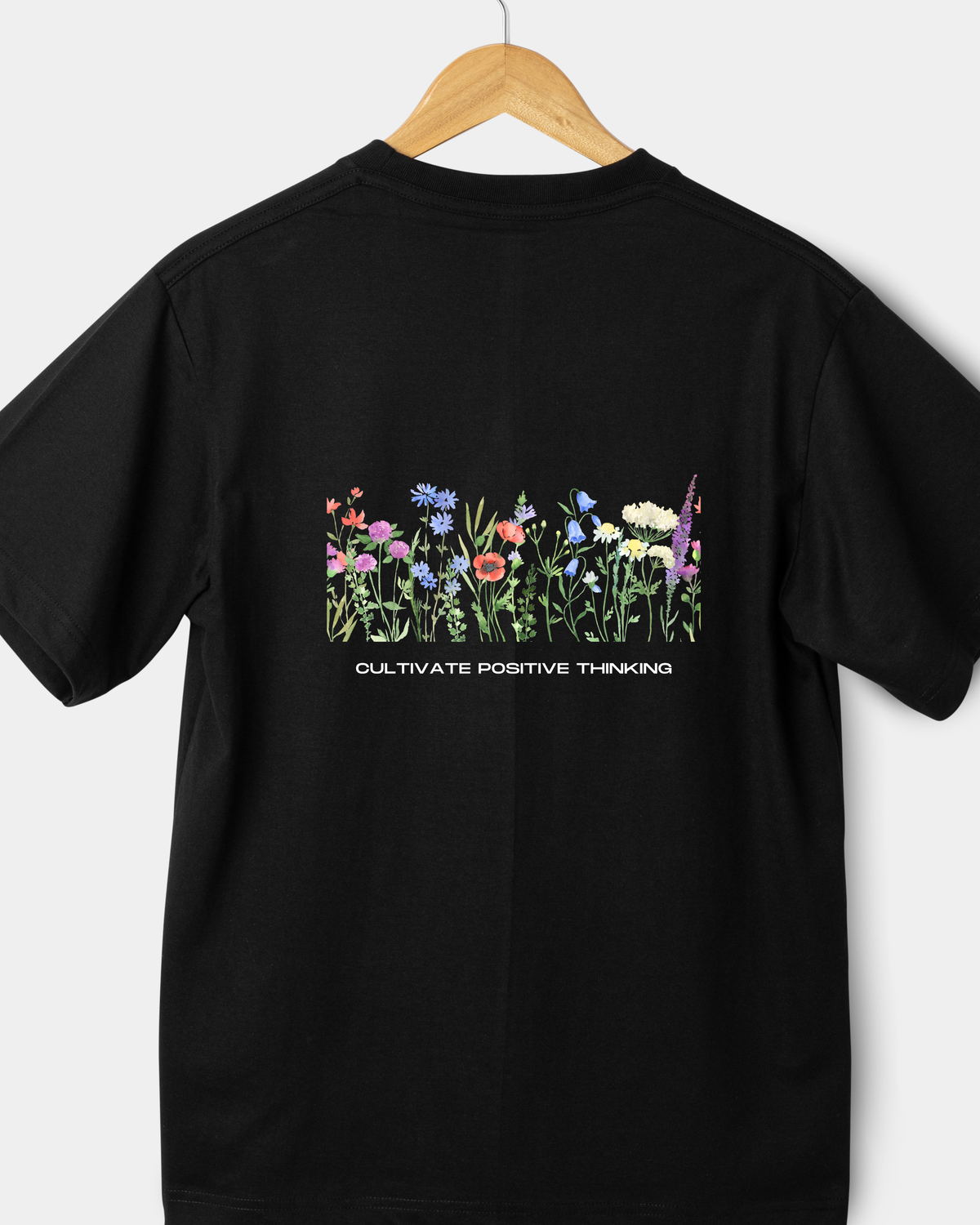 Floral Motivated Standard Black T-Shirt